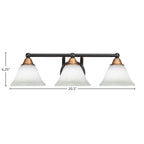 Paramount Three Light Bath Bar in Matte Black & Brass with 7" White Muslin Shade