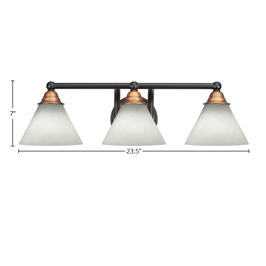 Paramount Three Light Bath Bar in Matte Black & Brass with 7" White Muslin Shade