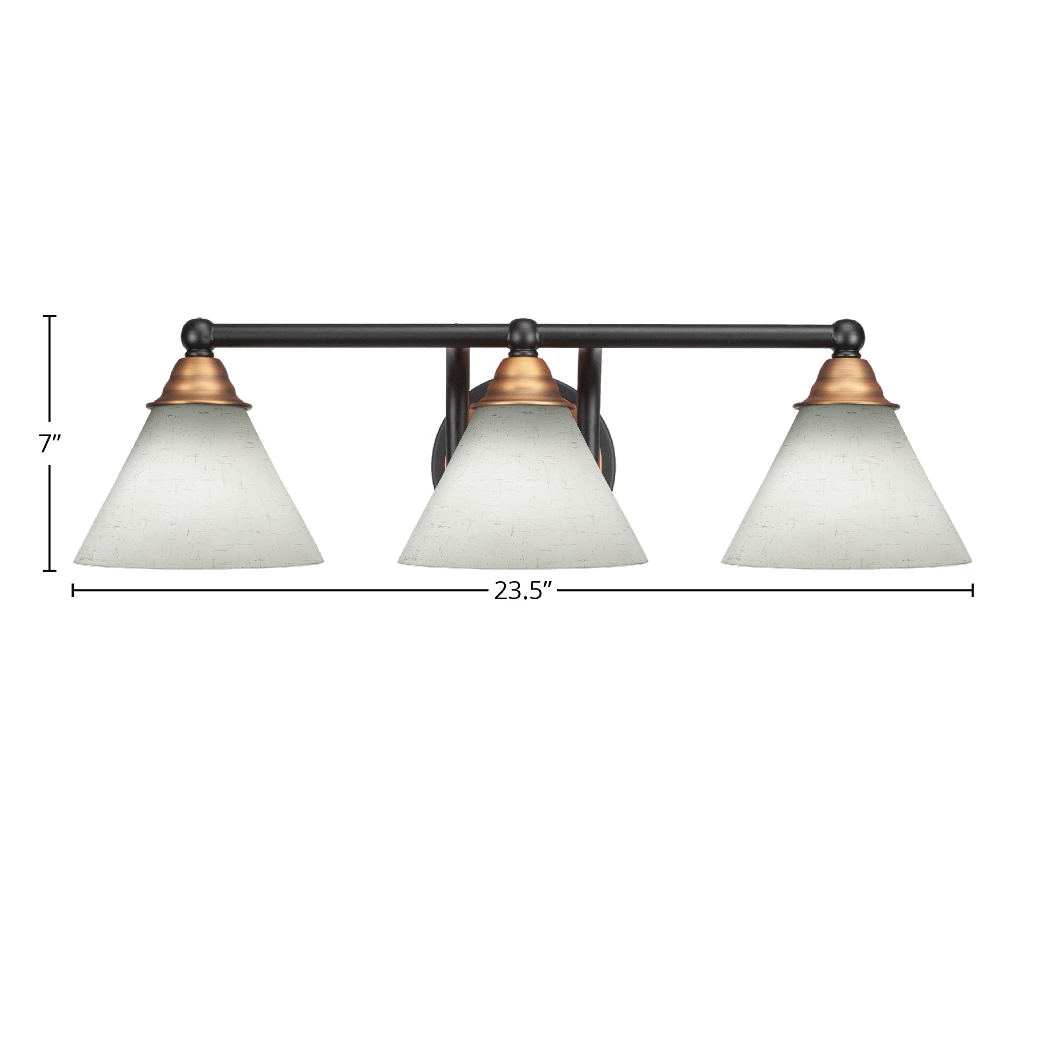 Paramount Three Light Bath Bar in Matte Black & Brass with 7" White Muslin Shade