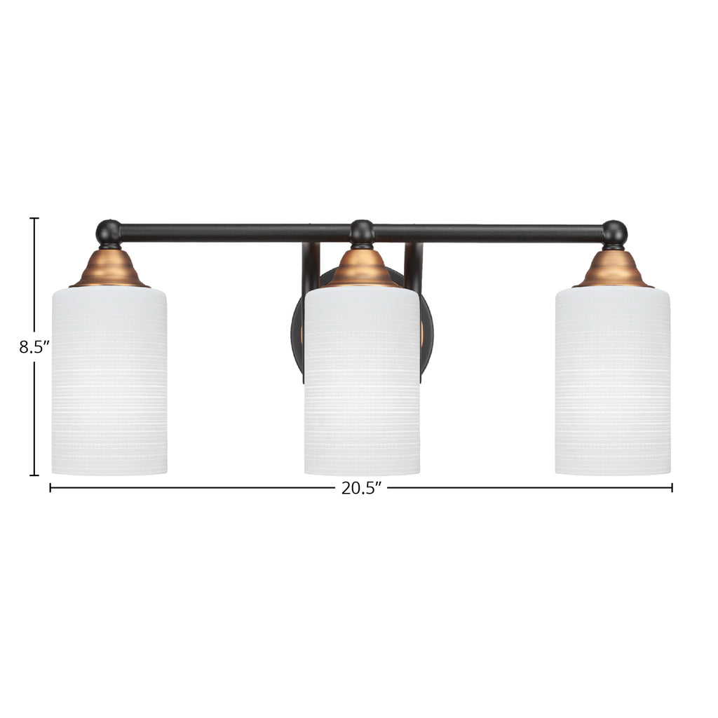 Paramount Three Light Bath Bar in Matte Black & Brass with 4" White Matrix Shade