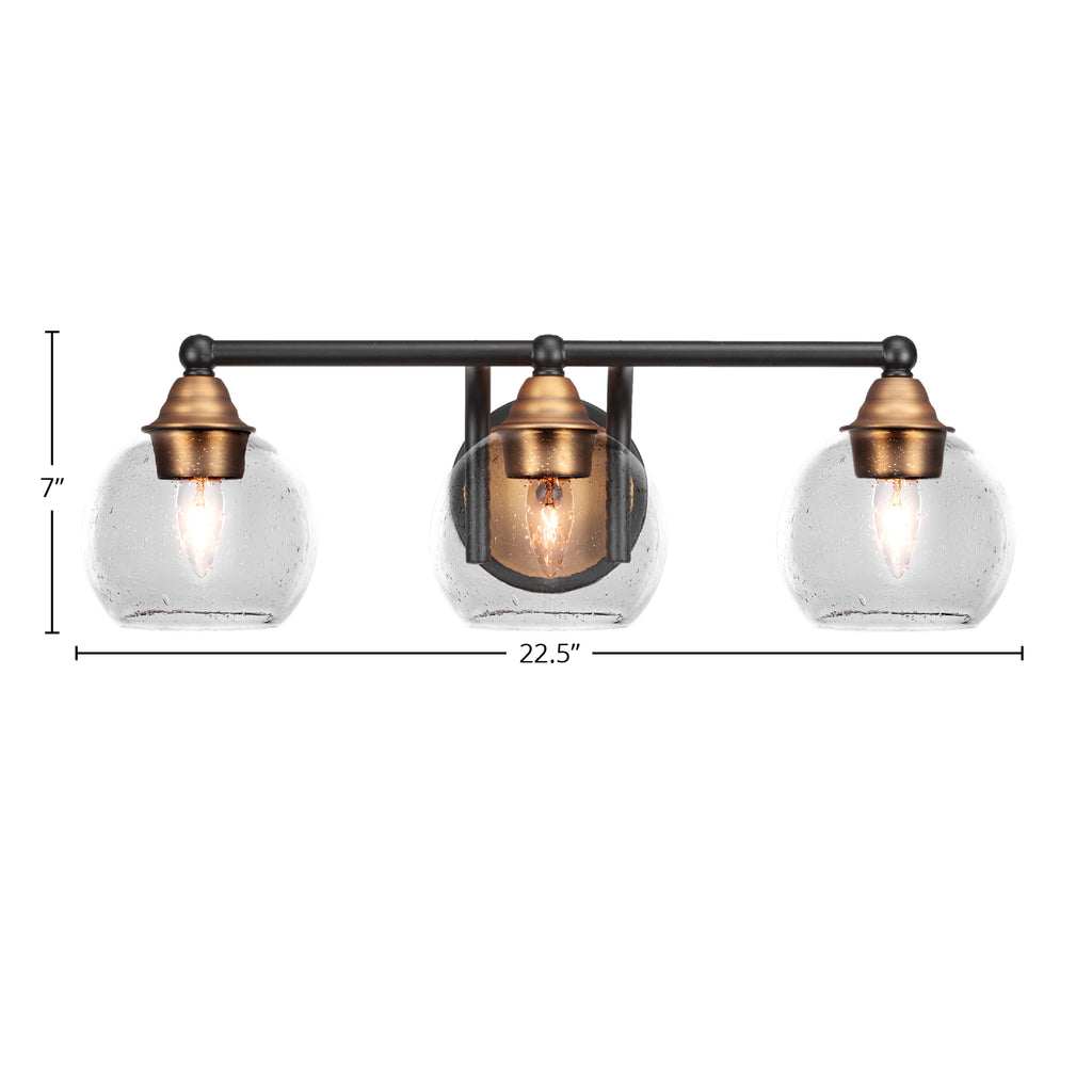 Paramount Three Light Bath Bar in Matte Black & Brass with 5.75" Clear Bubble Shade