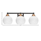 Paramount Three Light Bath Bar in Matte Black & Brass with 5.75" White Marble Shade