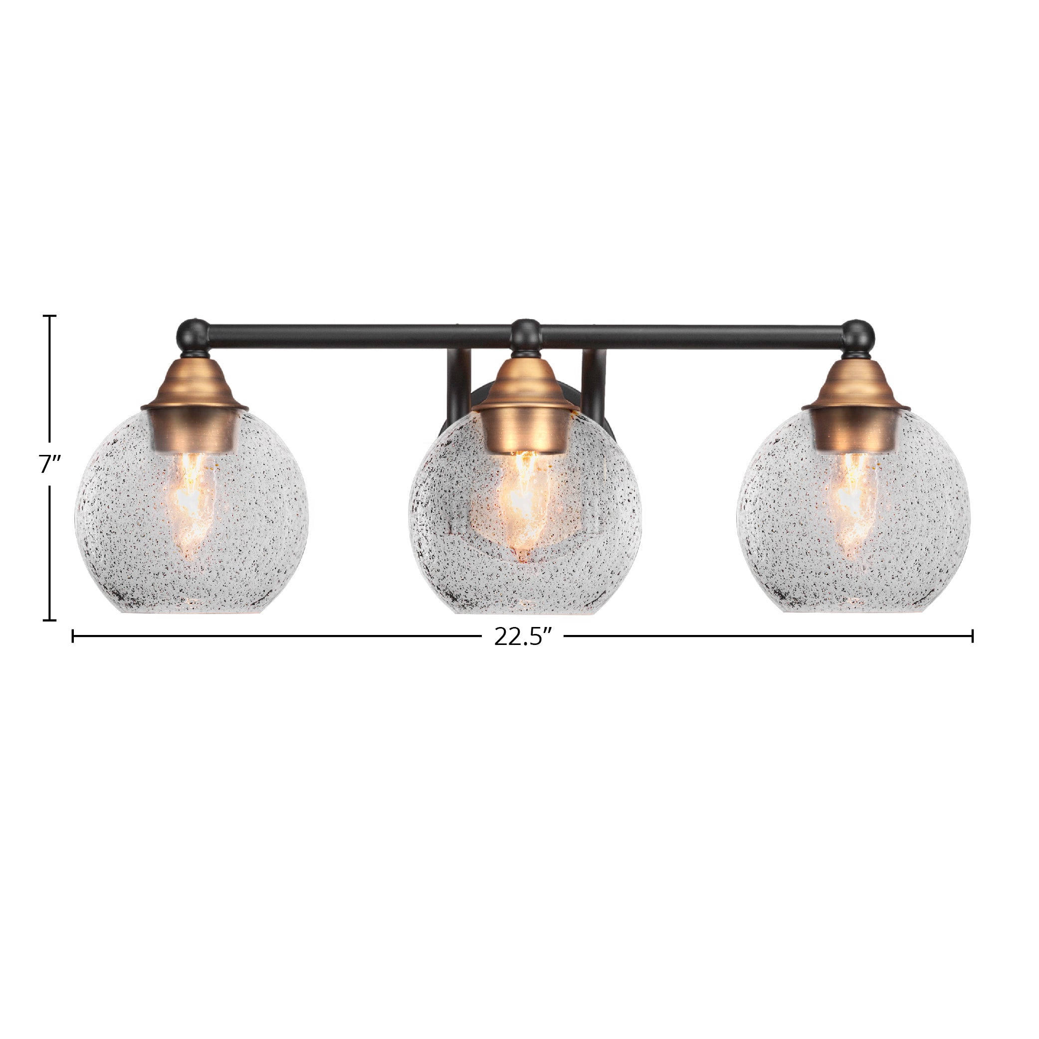 Paramount Three Light Bath Bar in Matte Black & Brass with 5.75" Smoke Bubble Shade