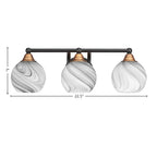 Paramount Three Light Bath Bar in Matte Black & Brass with 5.75" Onyx Swirl Shade