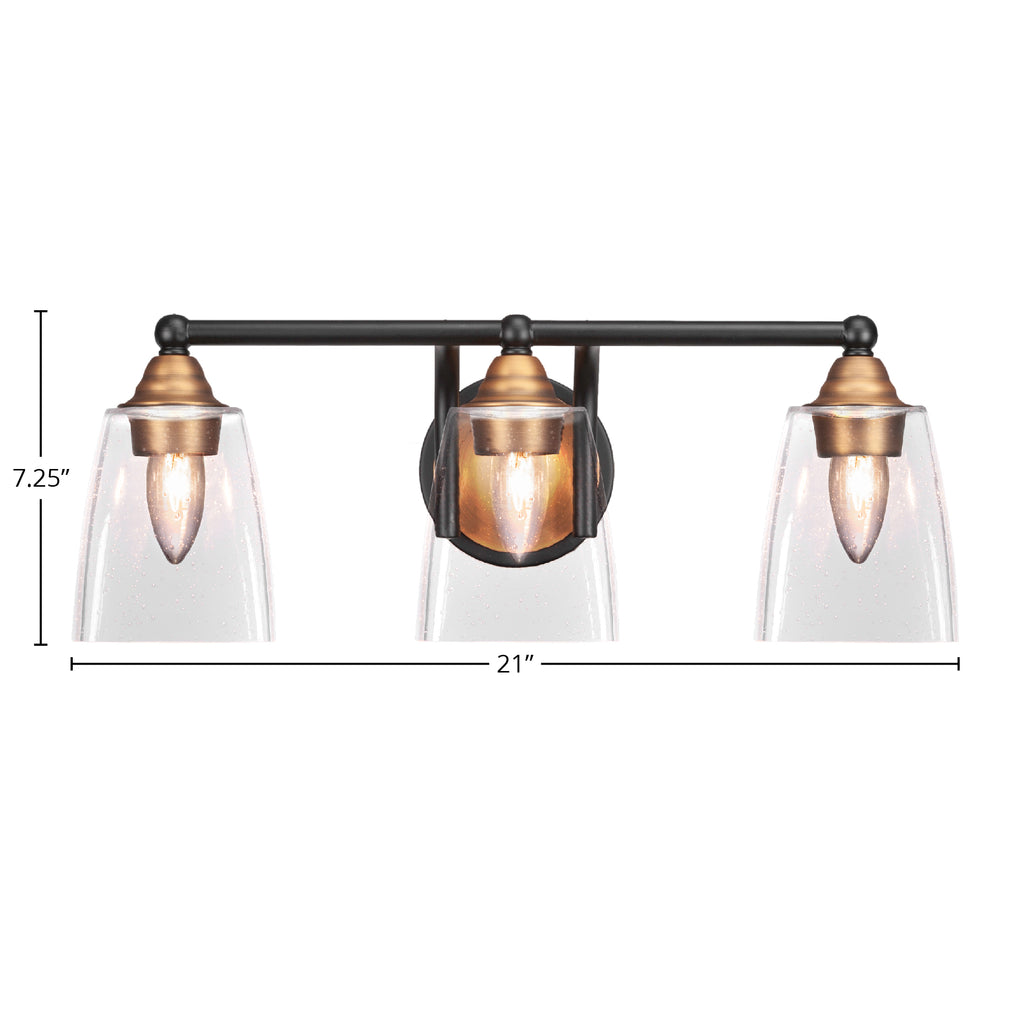Paramount Three Light Bath Bar in Matte Black & Brass with 4.5" Square Clear Bubble Shade