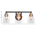 Paramount Three Light Bath Bar in Matte Black & Brass with 4.5" Square Clear Bubble Shade