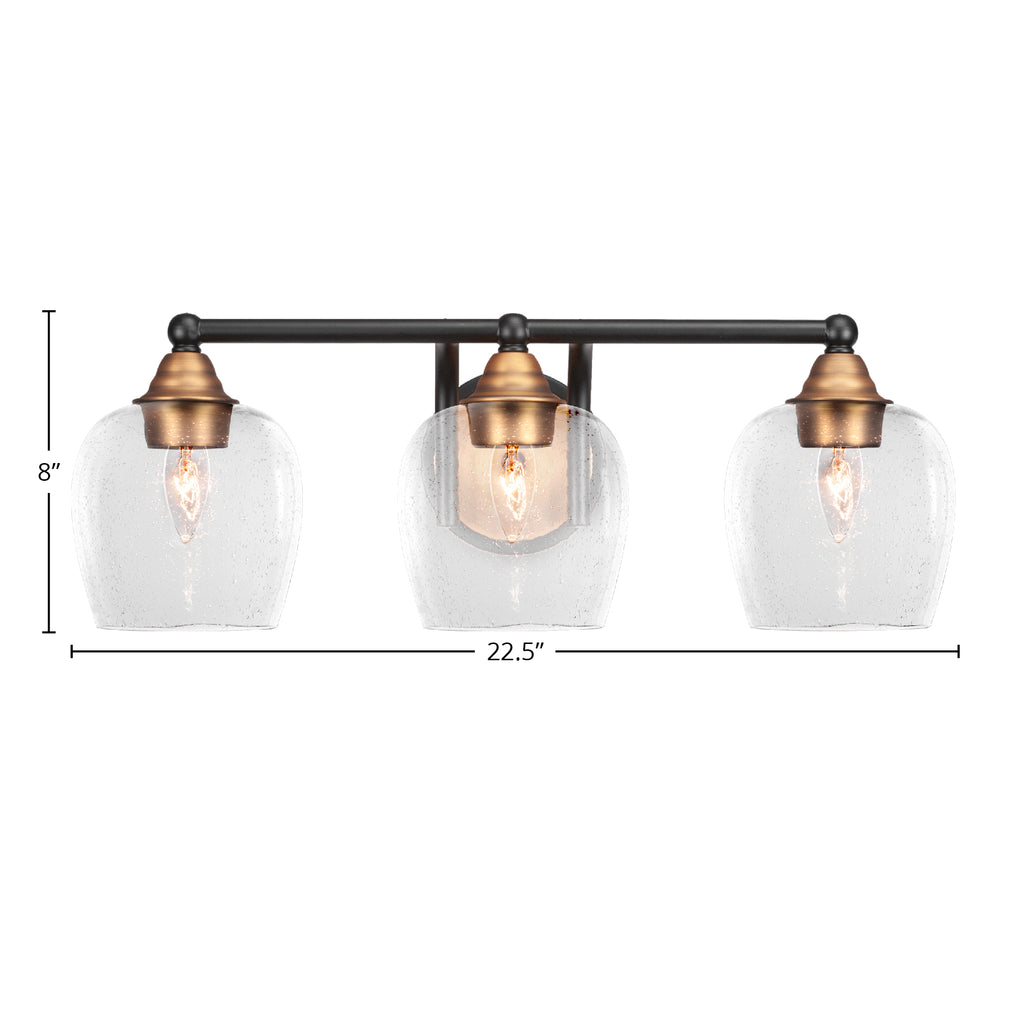 Paramount Three Light Bath Bar in Matte Black & Brass with 6" Clear Bubble Shade