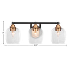 Paramount Three Light Bath Bar in Matte Black & Brass with 6" Clear Bubble Shade