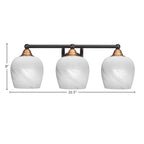 Paramount Three Light Bath Bar in Matte Black & Brass with 6" White Marble Shade
