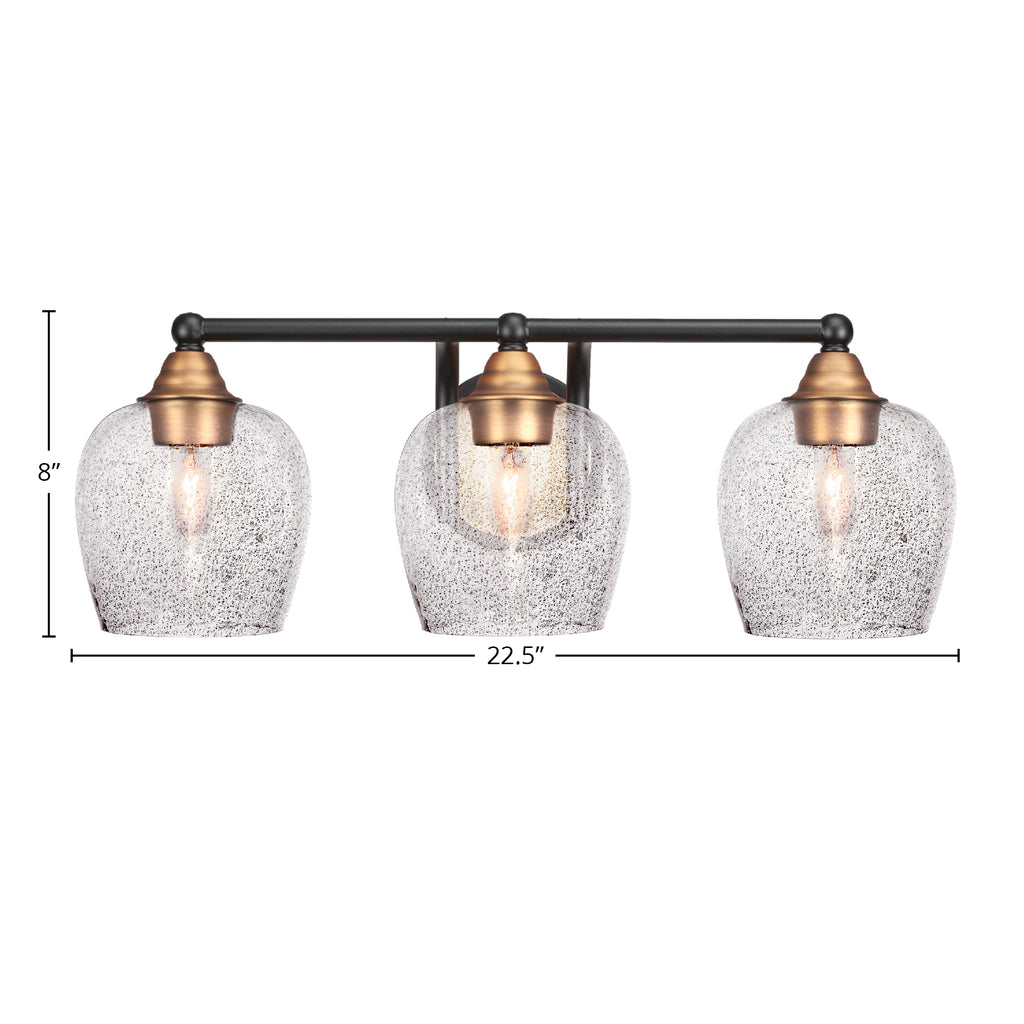 Paramount Three Light Bath Bar in Matte Black & Brass with 6" Smoke Bubble Shade