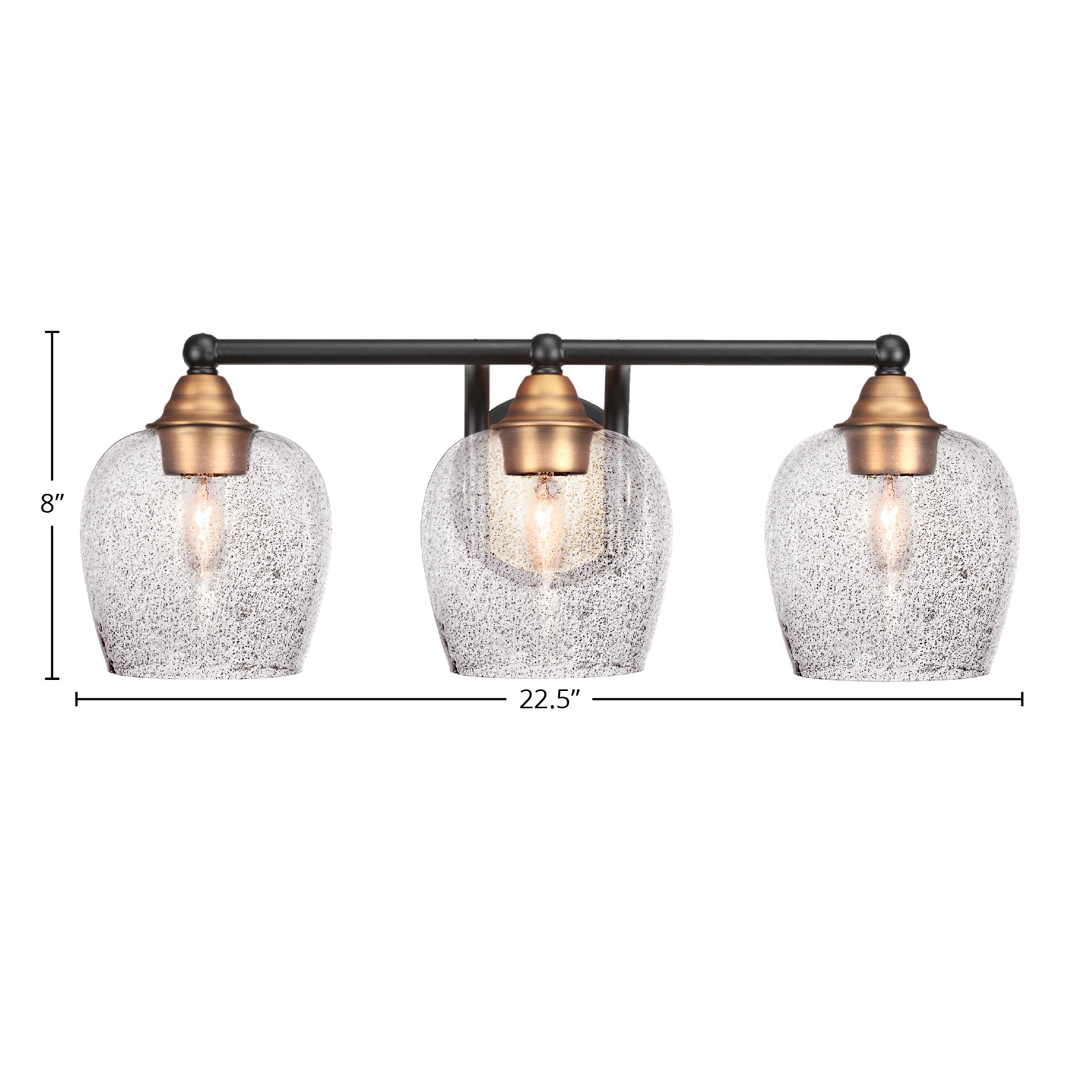 Paramount Three Light Bath Bar in Matte Black & Brass with 6" Smoke Bubble Shade
