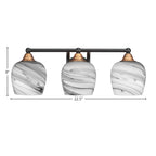 Paramount Three Light Bath Bar in Matte Black & Brass with 6" Onyx Swirl Shade