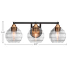 Paramount Three Light Bath Bar in Matte Black & Brass with 6" Clear Ribbed Shade