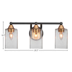 Paramount Three Light Bath Bar in Matte Black & Brass with 4" Square Clear Bubble Shade