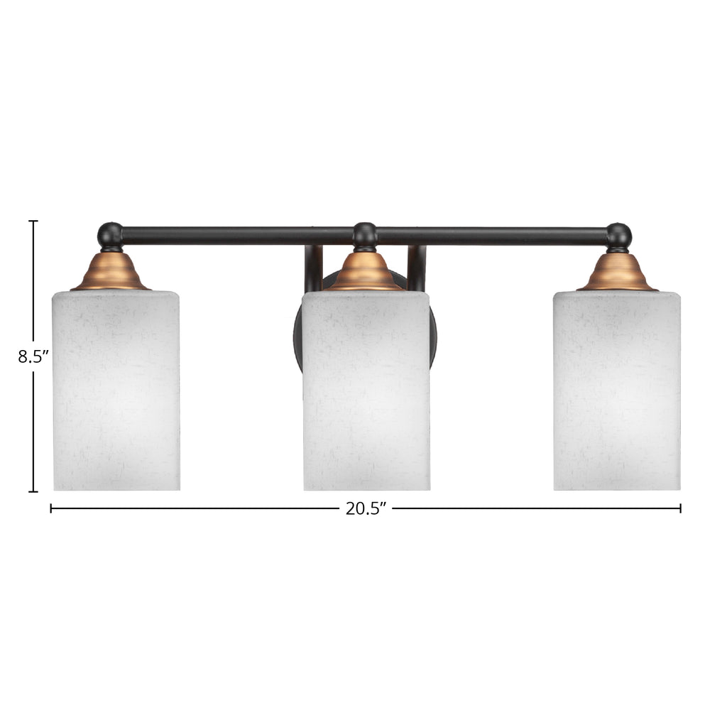 Paramount Three Light Bath Bar in Matte Black & Brass with 4" Square White Muslin Shade