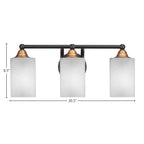Paramount Three Light Bath Bar in Matte Black & Brass with 4" Square White Muslin Shade