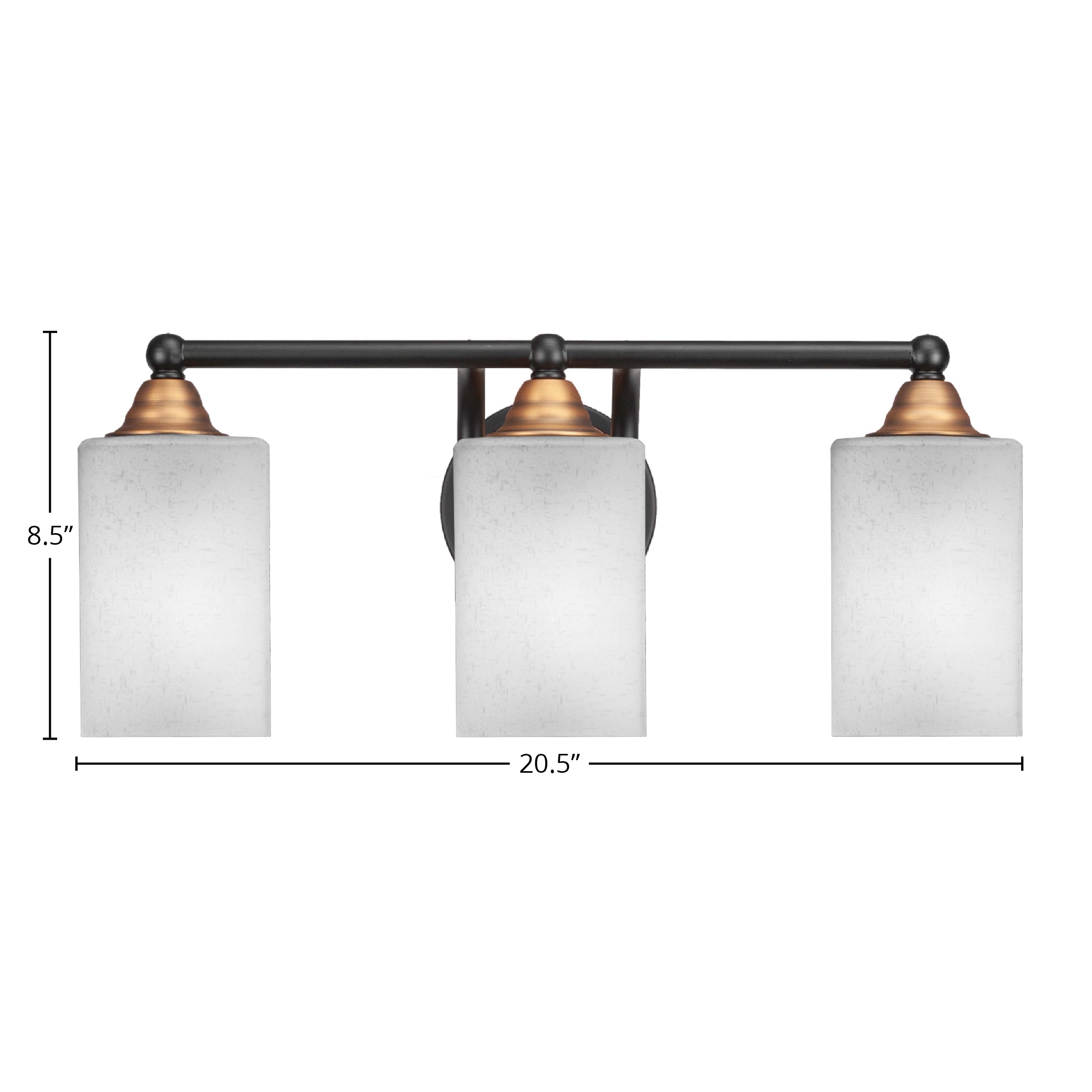 Paramount Three Light Bath Bar in Matte Black & Brass with 4" Square White Muslin Shade