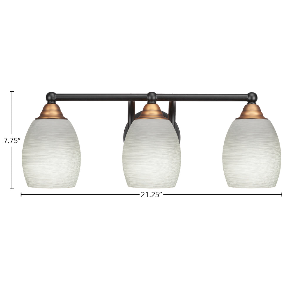 Paramount Three Light Bath Bar in Matte Black & Brass with 5" White Linen Shade