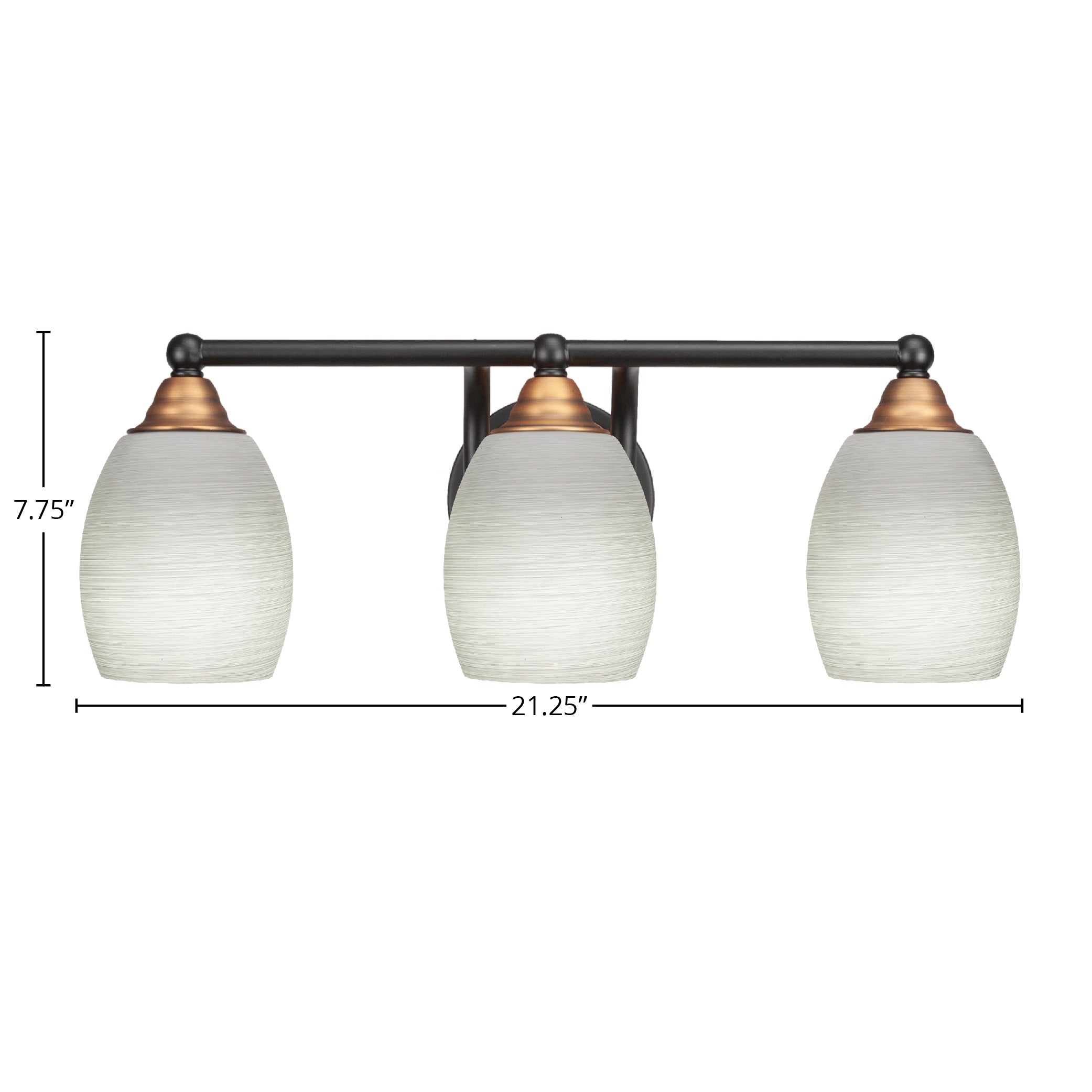 Paramount Three Light Bath Bar in Matte Black & Brass with 5" White Linen Shade