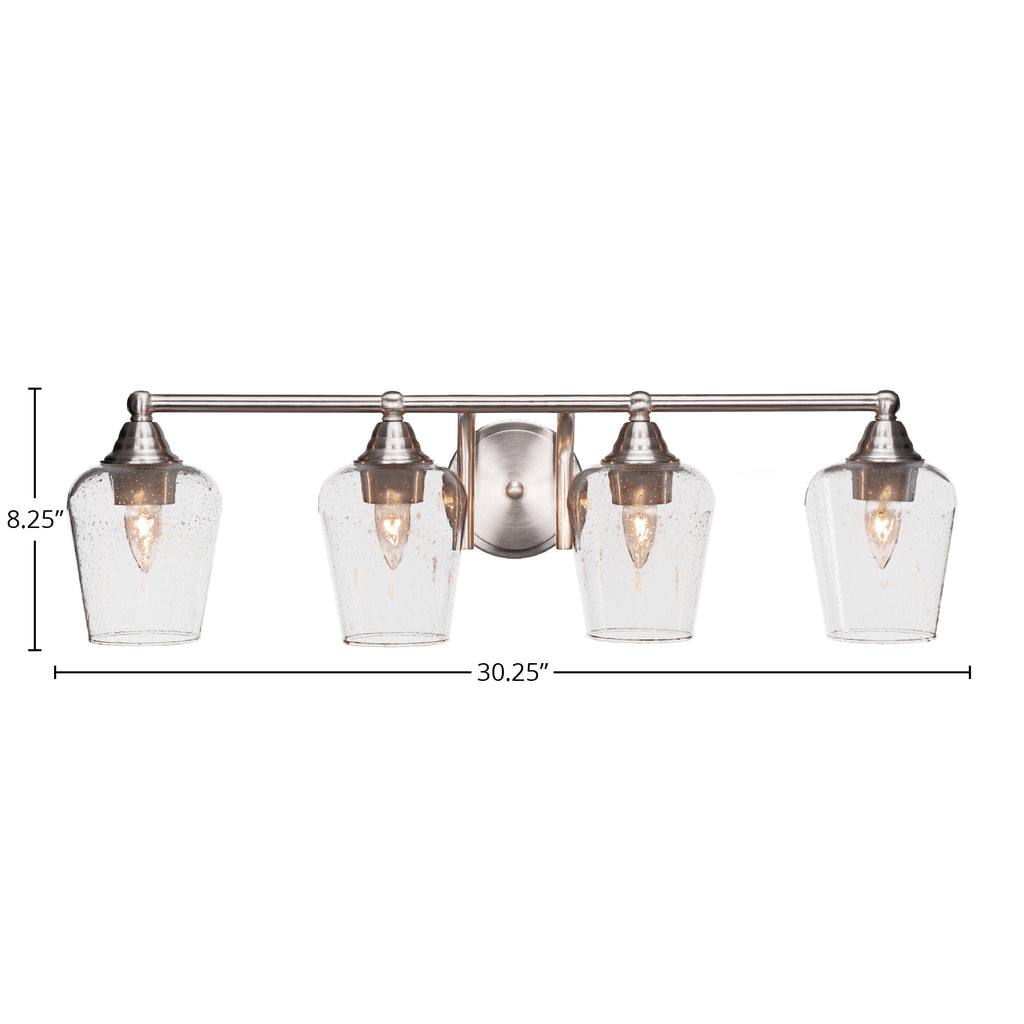 Paramount Four Light Bath Bar in Brushed Nickel with 5" Clear Bubble Shade