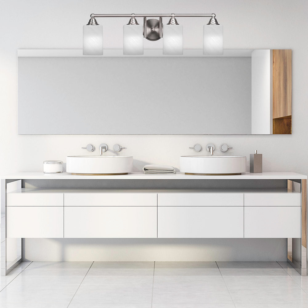 Paramount Four Light Bath Bar in Brushed Nickel with 4" White Marble Shade