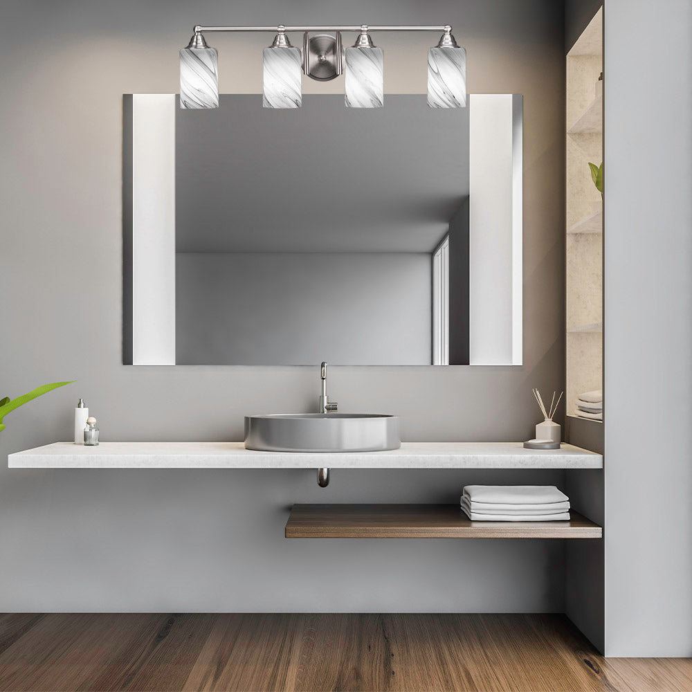 Paramount Four Light Bath Bar in Brushed Nickel with 4" Onyx Swirl Shade