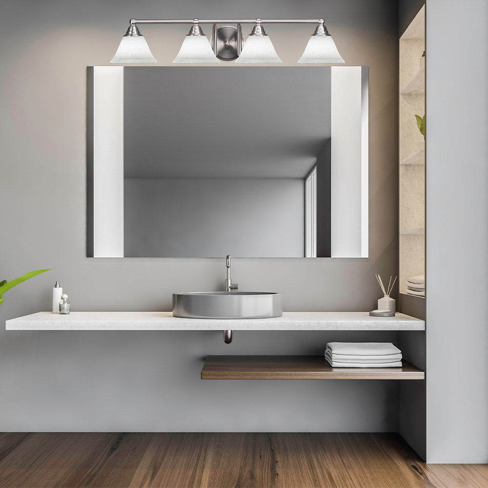 Paramount Four Light Bath Bar in Brushed Nickel with 7" White Muslin Shade