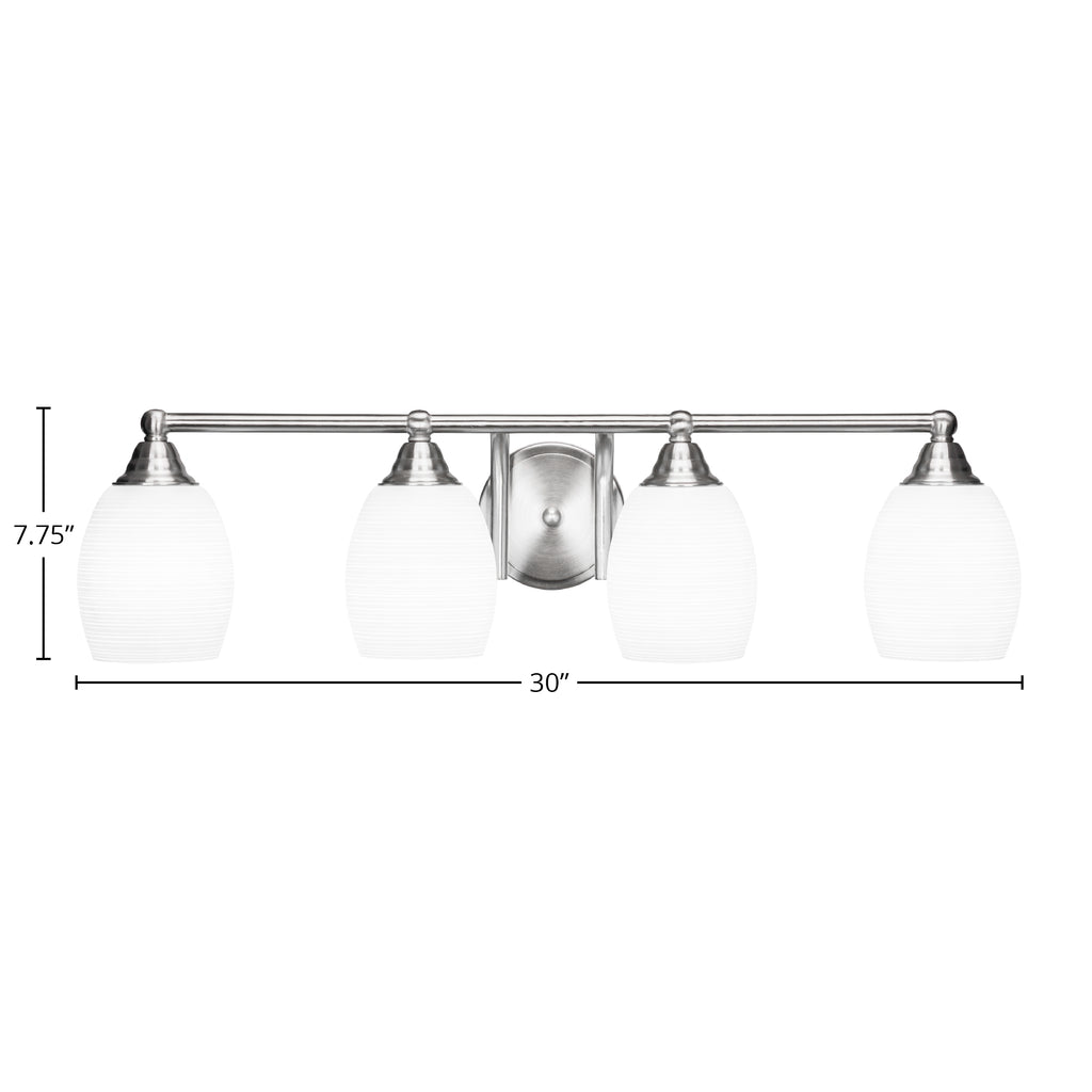 Paramount Four Light Bath Bar in Brushed Nickel with 5" White Matrix Shade