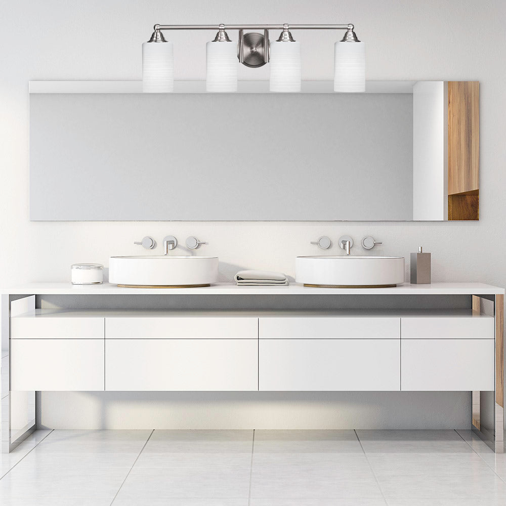 Paramount Four Light Bath Bar in Brushed Nickel with 4" White Matrix Shade