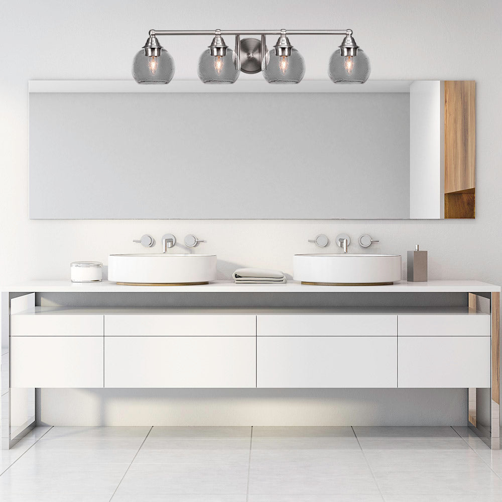 Paramount Four Light Bath Bar in Brushed Nickel with 5.75" Clear Bubble Shade