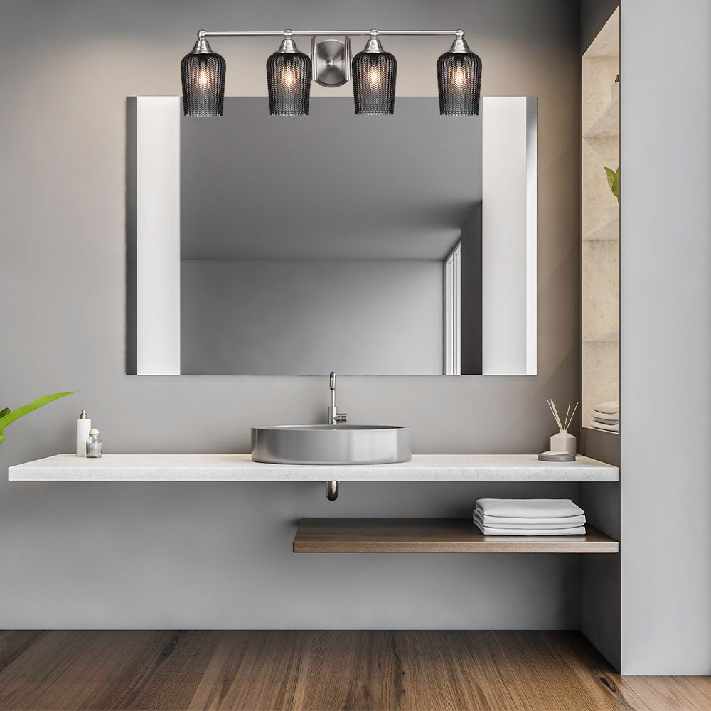 Paramount Four Light Bath Bar in Brushed Nickel with 5" Smoke Textured Shade
