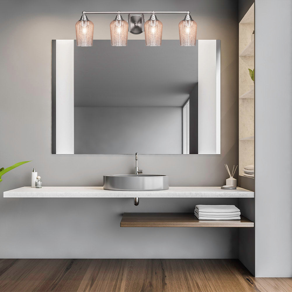 Paramount Four Light Bath Bar in Brushed Nickel with 5" Silver Textured Shade