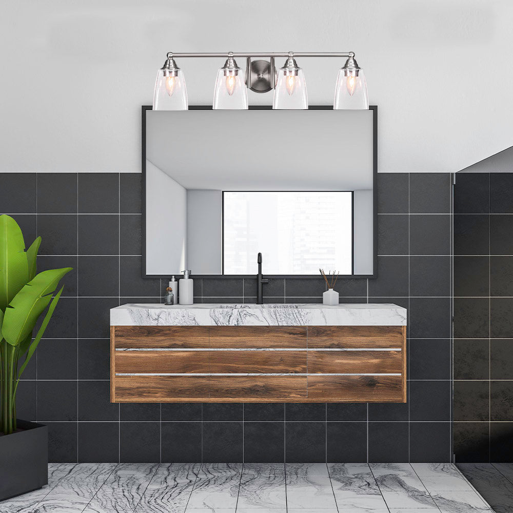 Paramount Four Light Bath Bar in Brushed Nickel with 4.5" Square Clear Bubble Shade