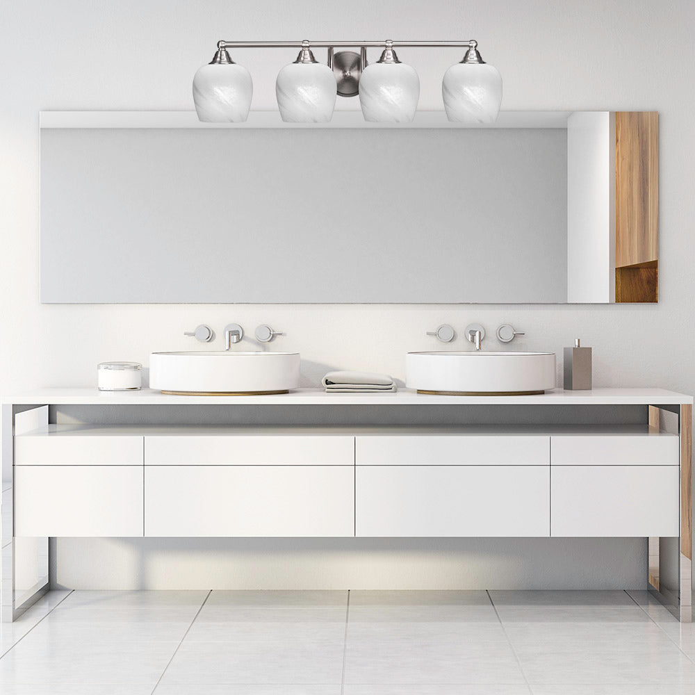 Paramount Four Light Bath Bar in Brushed Nickel with 6" White Marble Shade