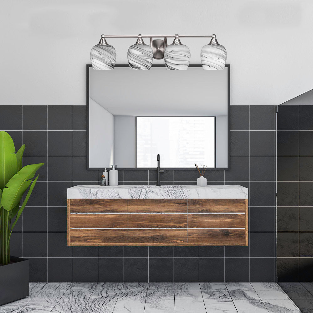 Paramount Four Light Bath Bar in Brushed Nickel with 6" Onyx Swirl Shade