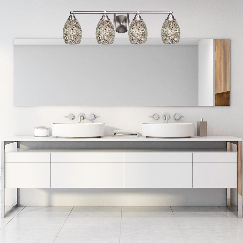 Paramount Four Light Bath Bar in Brushed Nickel with 5" Natural Fusion Shade
