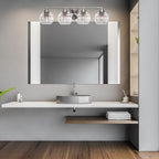 Paramount Four Light Bath Bar in Brushed Nickel with 6" Clear Ribbed Shade