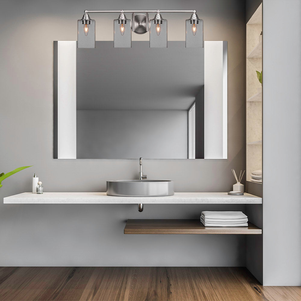 Paramount Four Light Bath Bar in Brushed Nickel with 4" Square Clear Bubble Shade