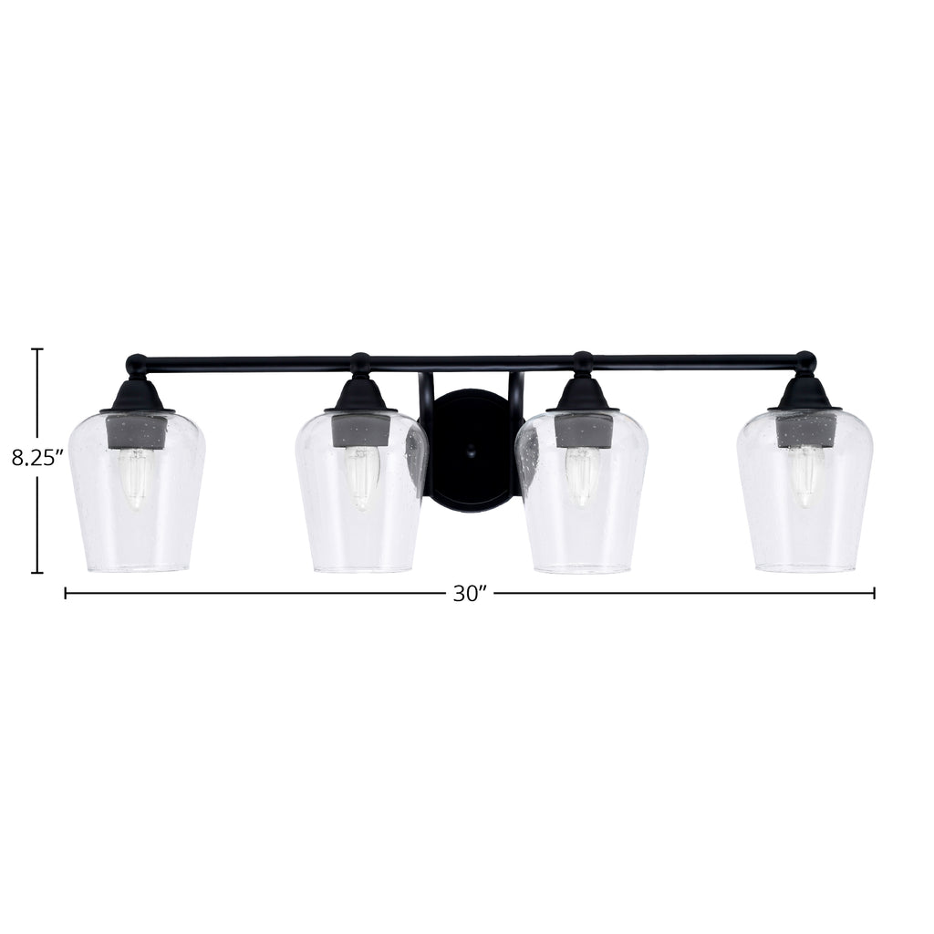 Paramount Four Light Bath Bar in Matte Black with 5" Clear Bubble Shade
