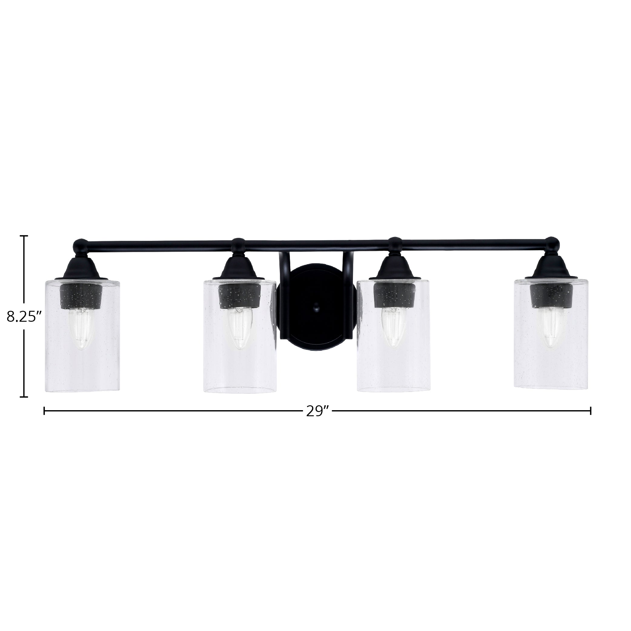 Paramount Four Light Bath Bar in Matte Black with 4" Clear Bubble Shade