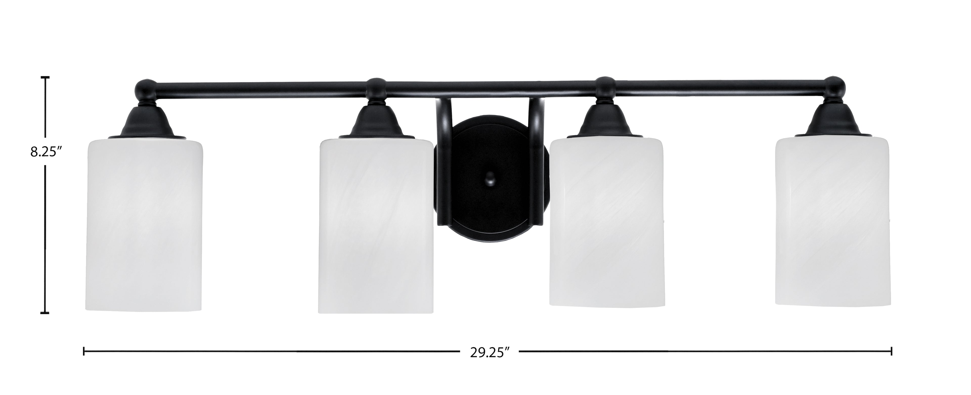 Paramount Four Light Bath Bar in Matte Black with 4" White Marble Shade