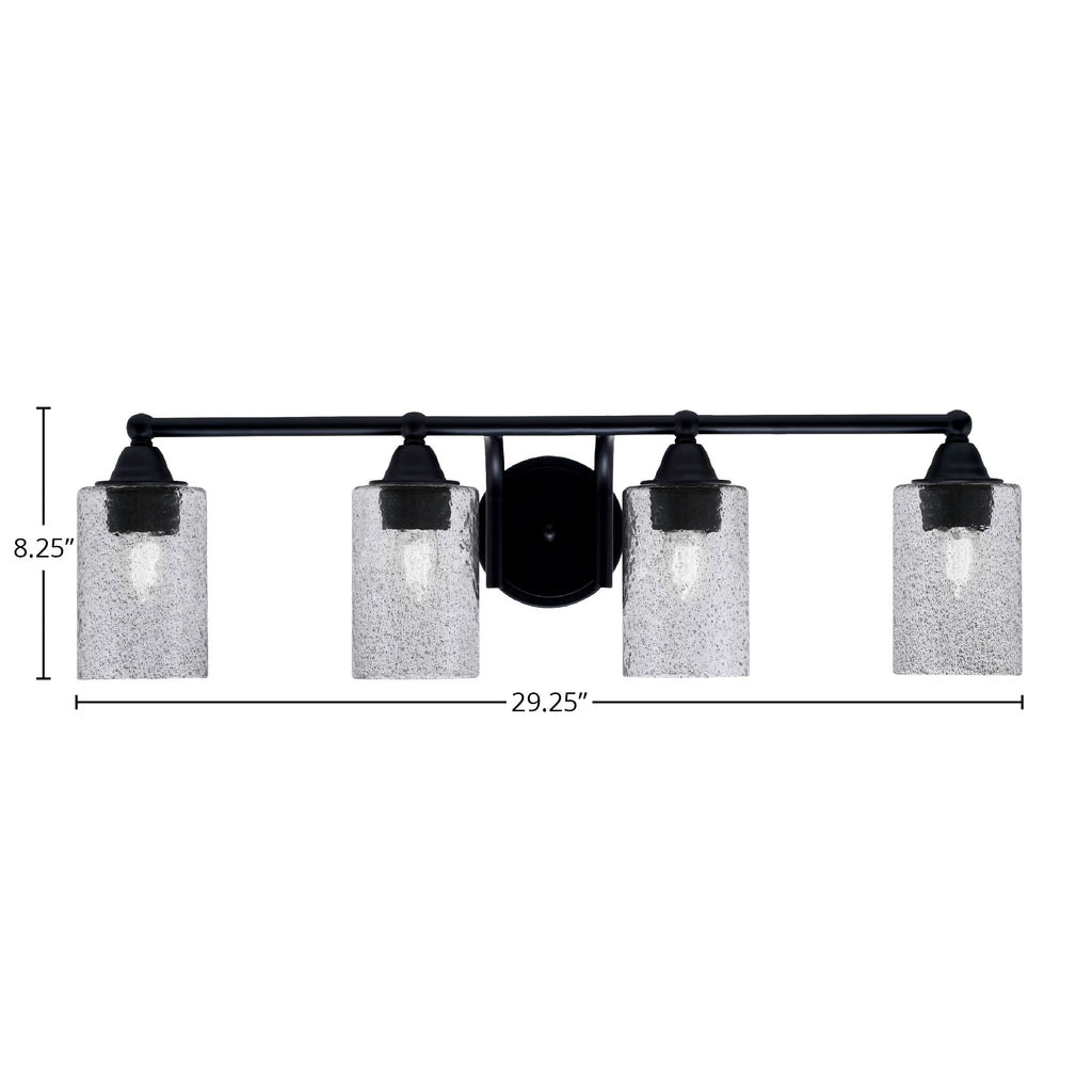 Paramount Four Light Bath Bar in Matte Black with 4" Smoke Bubble Shade