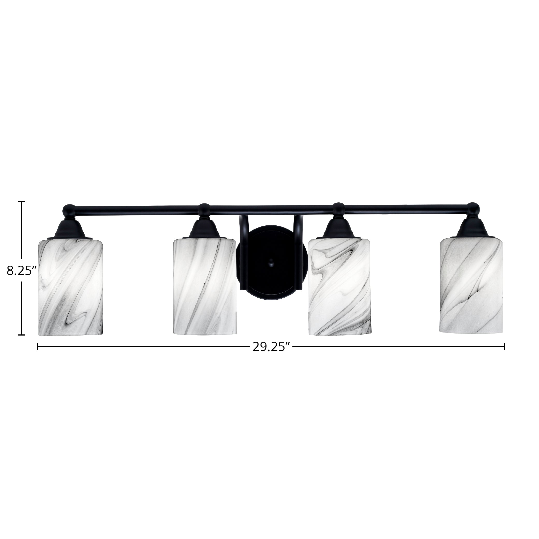 Paramount Four Light Bath Bar in Matte Black with 4" Onyx Swirl Shade
