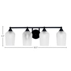 Paramount Four Light Bath Bar in Matte Black with 5" Clear Textured Shade
