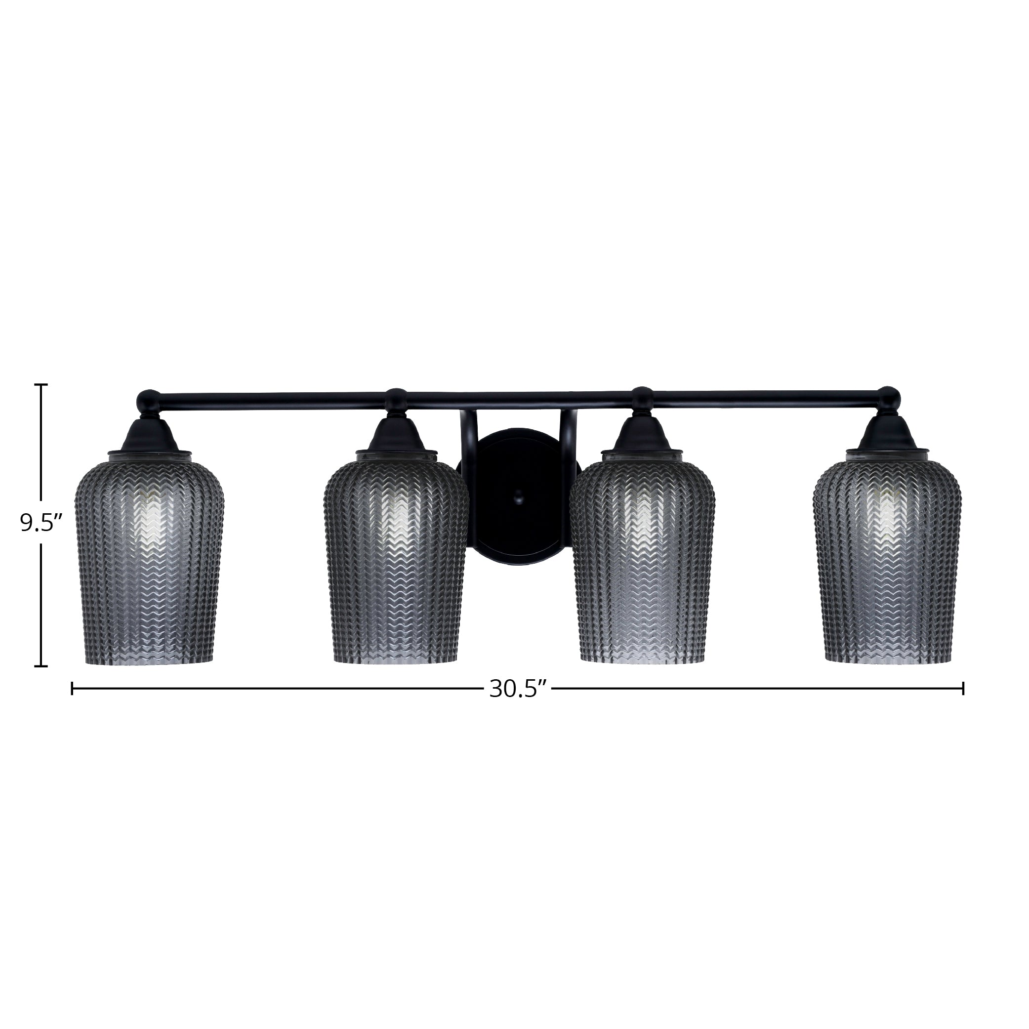 Paramount Four Light Bath Bar in Matte Black with 5" Smoke Textured Shade