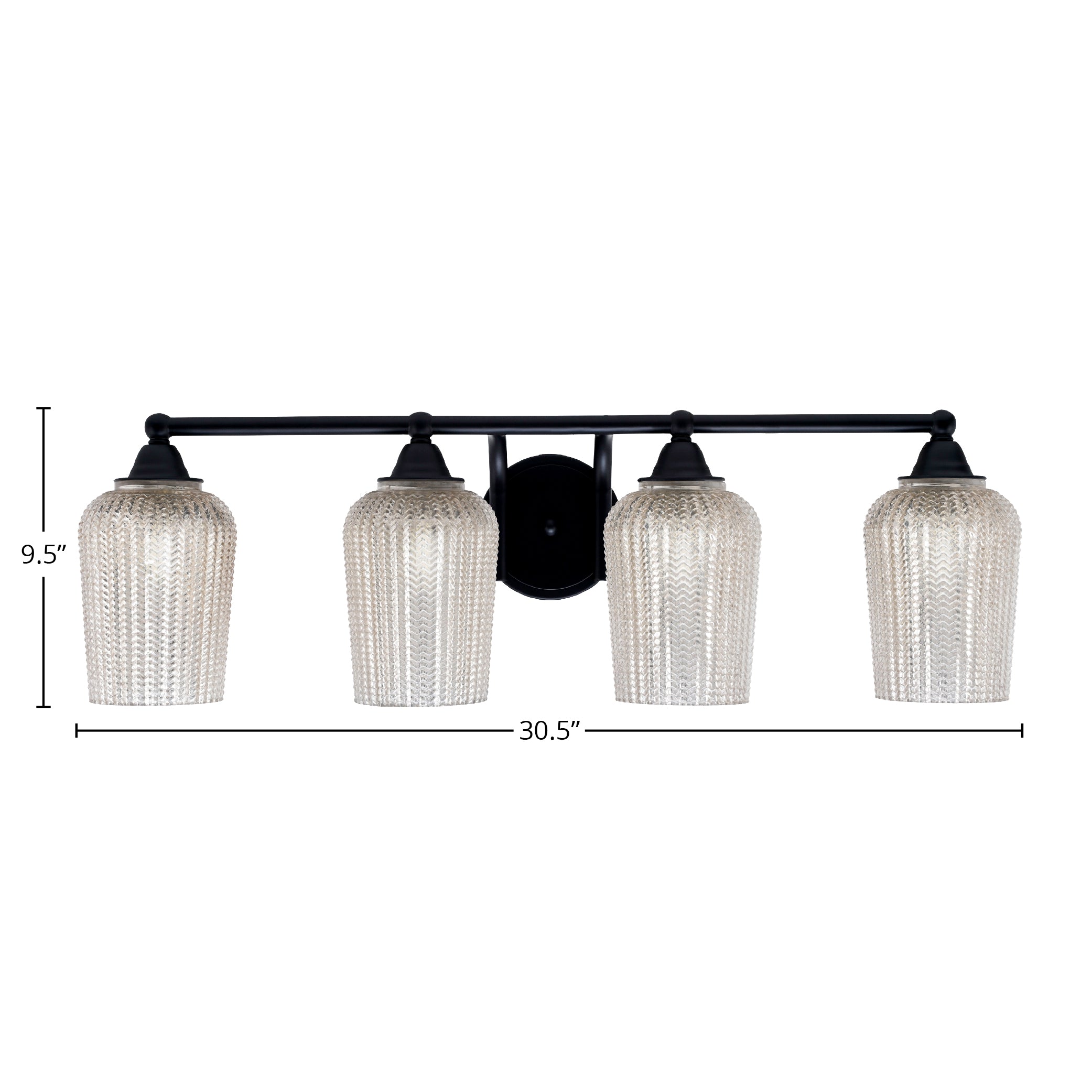 Paramount Four Light Bath Bar in Matte Black with 5" Silver Textured Shade