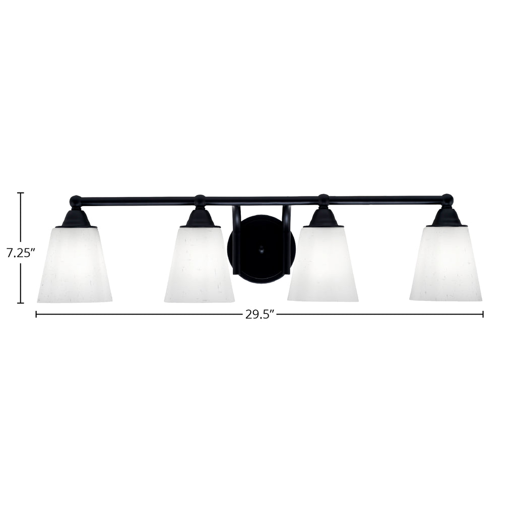 Paramount Four Light Bath Bar in Matte Black with 4.5" Square White Muslin Shade