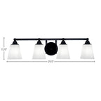Paramount Four Light Bath Bar in Matte Black with 4.5" Square White Muslin Shade
