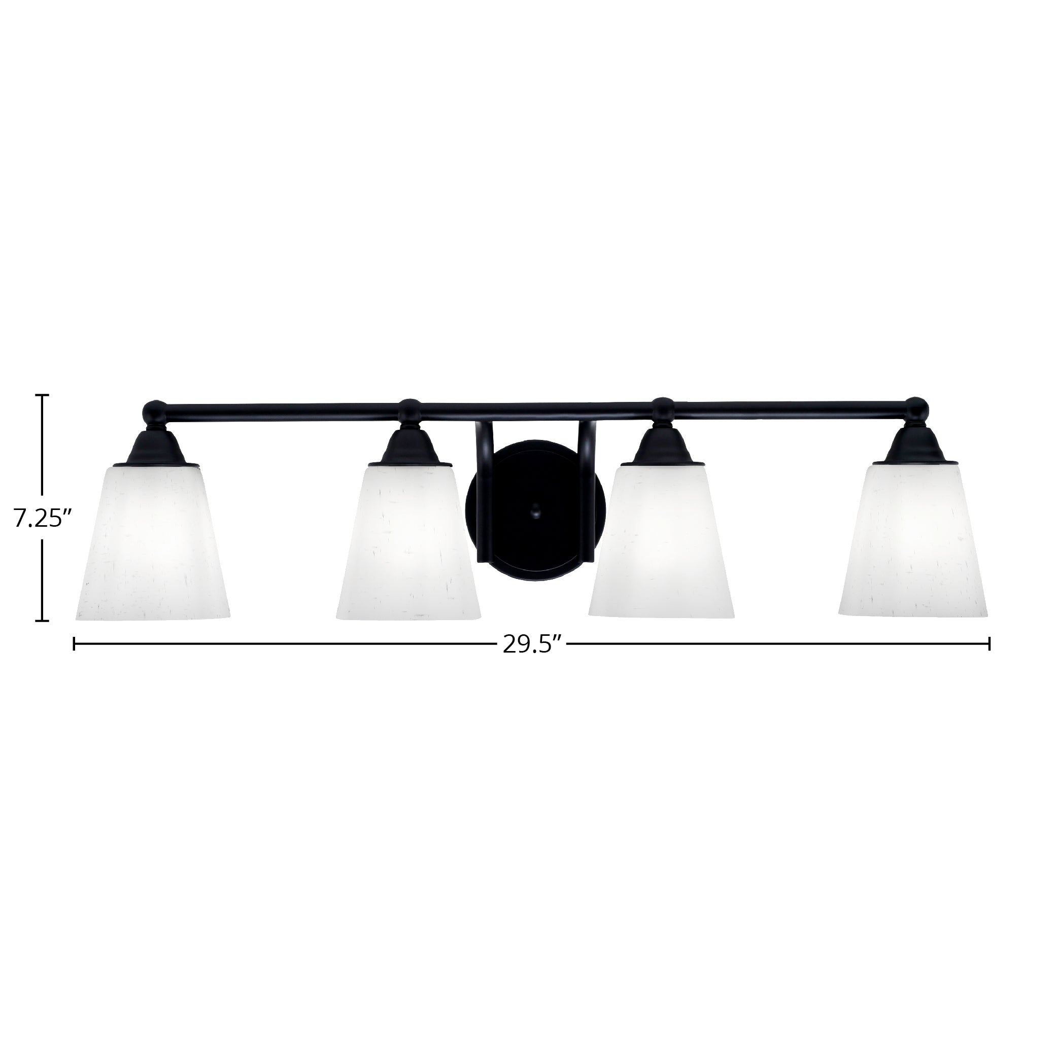 Paramount Four Light Bath Bar in Matte Black with 4.5" Square White Muslin Shade