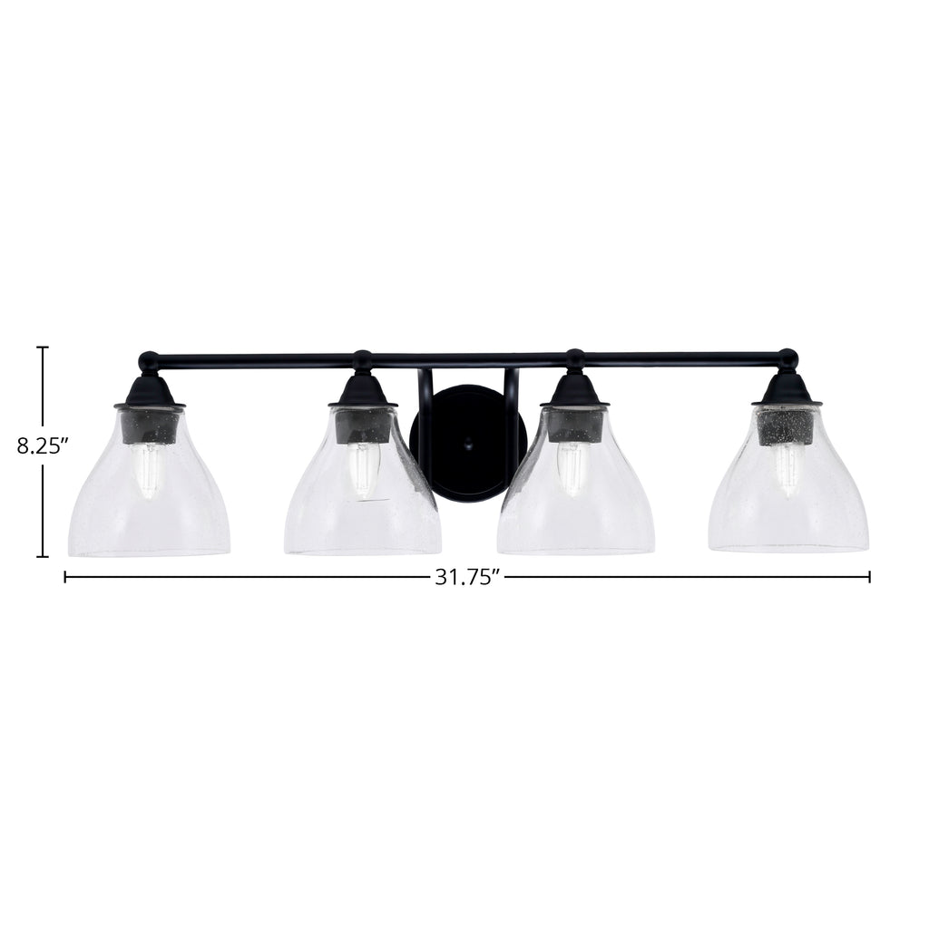 Paramount Four Light Bath Bar in Matte Black with 6.25" Clear Bubble Shade